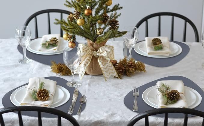 Faux Leather Placemats Set of 8, Wipeable & Washable Table Mats | Waterproof, Heat-Resistant & Easy to Clean Round Place Mats for Dining & Kitchen, 17''x13'', Dark Grey - Image 5