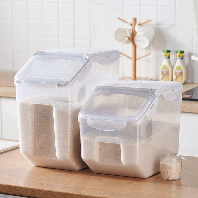 15 Liter / 30 lbs Rice Storage Container with Measuring Cup, BPA free, For Rice | Grain | Pet Food | Flour, 1 count, Clear - Image 3
