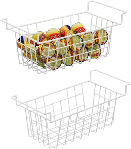 Slideep 17.5" Large Hanging Baskets Freezer Organizer Bin Sturdy Metal Wire Storage Baskets Organization for Pantry, Kitchen, White, Set of 2 by WelcometotheSlideep