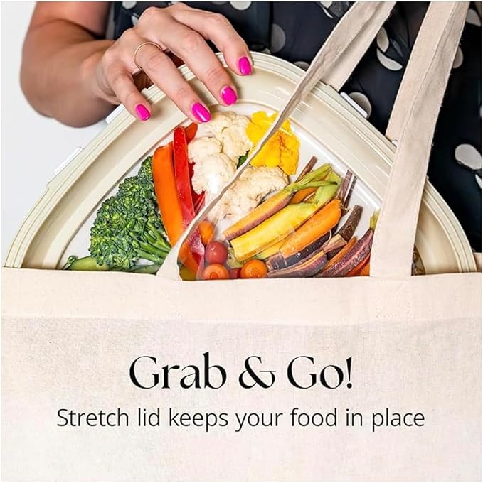 Crudités Portable Stretch-Lid Snack Tray, Rectangle 4-Pack, Cream White - Image 4