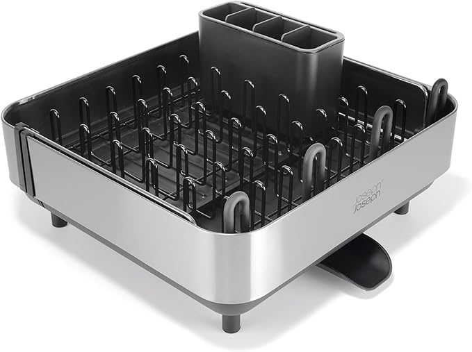 Joseph Joseph Extend Steel Plus Extendable Dish Rack Steel, Small to Large Dish Drainer with Wine Glass Holder & Drain Spout, Black - Image 2