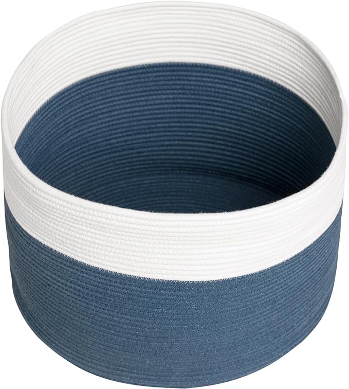 20x15 Inch Extra Large Round Cotton Rope Storage Basket with Lid, Decorative Woven Bin with Cover for Living Room Bedroom Closet, Dark Blue - Image 3