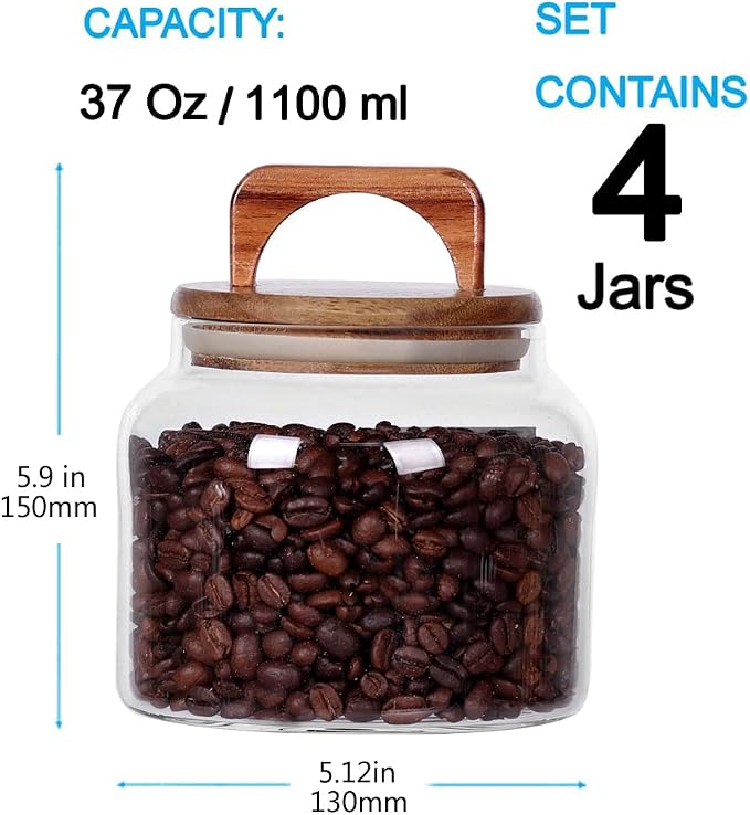 SAIOOL Glass Jars with Airtight Lid [Set of 4],Kitchen Canisters, Borosilicate Storage Containers,Retro Design, jars for Candy,Cookie,Rice,Sugar,Flour, Flour,Pasta,Nuts and Spice Jars - Image 2