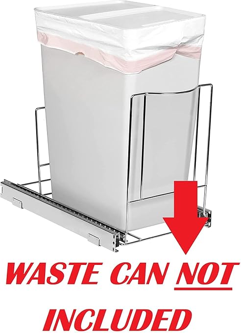 HOLDN’ STORAGE Pull-Out Trash Can for Under-Cabinet, 12 Gal / 48 qt | Heavy-Duty Chrome, Smooth Slide with Trash Bag Storage, Fits 13" Cabinet Opening (Bin Not Included) - Image 3