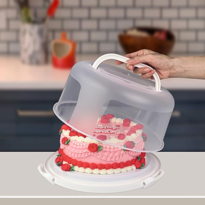10 inch Round Cake Carrier Box with Lid and Handle, Transportation Insulated Bag for Cakes, Cupcakes and Pies, Triple Locking Design for Safe Transportation (Purple, 5.5 Inches High) - Image 3