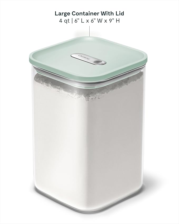 Caraway 4qt Glass Airtight Food Storage Containers with Lids | Non-Toxic, Stackable, Space-Saving Airtight Containers for Pantry, Dry Goods, 6 Pack, Mist - Image 3