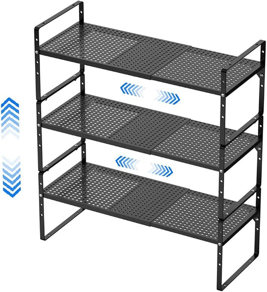 Expandable Cabinet Shelf Organizers, Stackable Cabinet Pantry Counter Under Sink Shelves Storage Shelf Rack for Kitchen Home Office, 10.24" W Black, 3 Pack by PerfectdesignforyourHOME