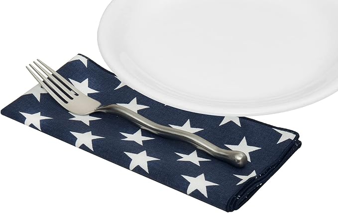 Blue and White Cloth Napkins Dinner, July 4 Decor Patriotic, Mix with Red White and Blue Stars and Stripes, 100% Cotton Linen Napkins 18" x 18" Pk 4 - Image 6