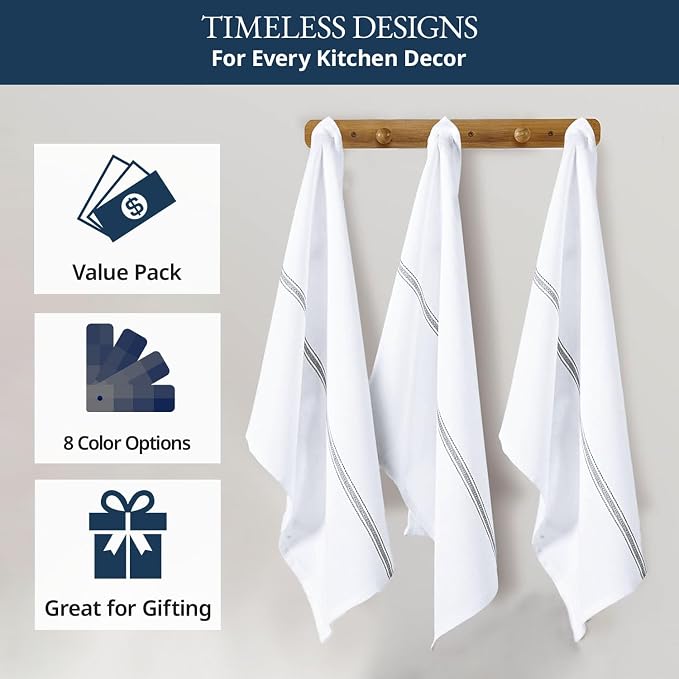 LANE LINEN Kitchen Hand Towels, 12 Pack Dish Towels for Kitchen Drying, 100% Cotton Super Absorbent Tea Towel, Quick Dry, 14"x25", Useful for Cleaning Countertops, Durable for Daily Use - Grey Stripe - Image 6