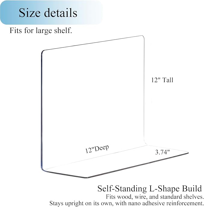 Acrylic Shelf Dividers Closet Organizers for Home Organization Enthusiasts | 12" Tall Sturdy Clear Closet Shelf Dividers for Clothes Purse pantry Separators in Bedroom Kitchen Office Shelf Space Saver - Image 8