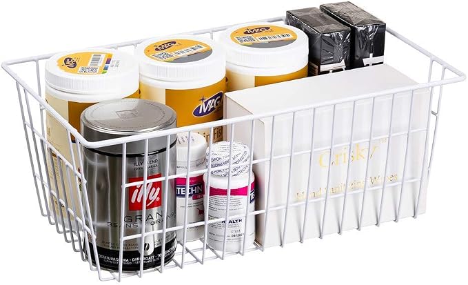 SANNO Freezer Baskets Wire Farmhouse Large Organizer Storage Bins Rack for Storage, Office, Bathroom, Pantry Organization with Handles-Set of 2, 15.7" - Image 4