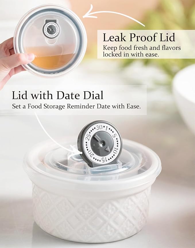 40oz Large Ceramic Mixing Bowls with Lids Set of 4, Ramekin Bowls Oven Safe, Serving Bowls with Lids, Meal Prep Containers, Airtight Food Storage Containers Set for Housewarming, White - Image 5
