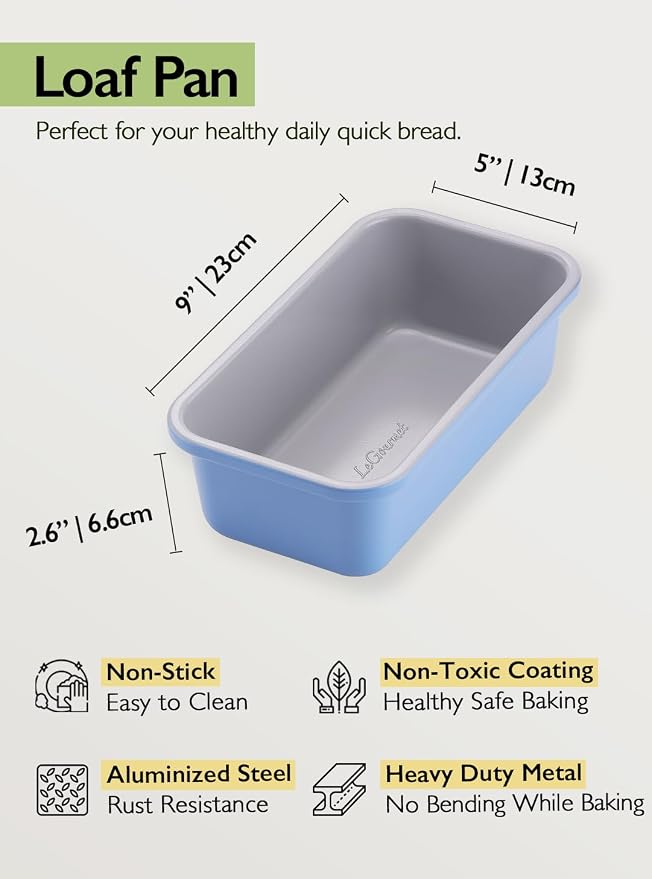 LeGourmet Nonstick Bread Loaf Pan 9 X 5 Inch, Ceramic Coating, Non-Toxic, Rust Resistant Aluminized Steel, Perfect 1 lb Baking Dish for Meatloaf, Pound Cake & Brownie (Cyan) - Image 2