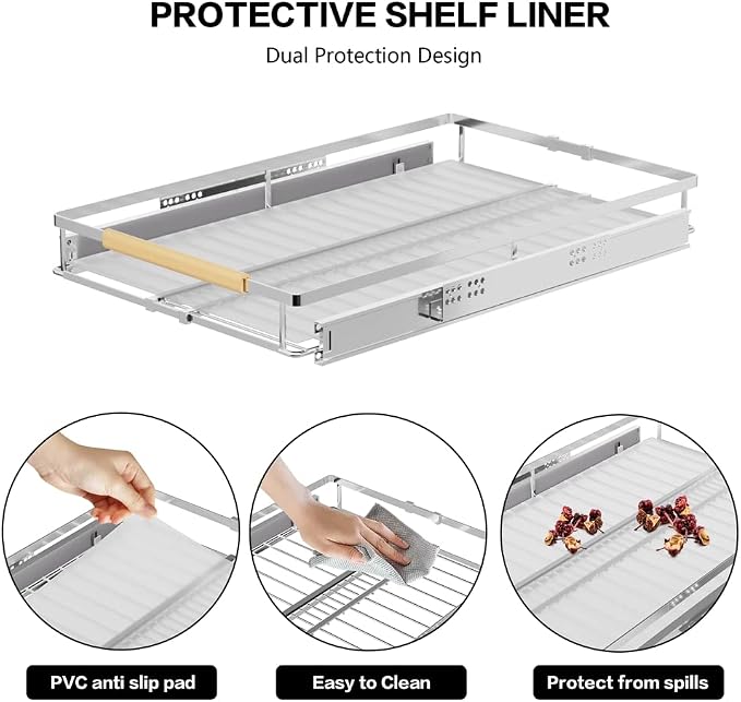 Pull Out Cabinet Shelf, Slide Out Cabinet Organizer Heavy Duty Under Sink, Anti Rust Kitchen Organizer Basket, Smooth Roll Expandable Sliding Drawer, 2 Pack Chrome 15.9''-26.2'' - Image 5