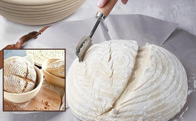 Sourdough starter kit with round and oval proofing baskets, bread sling, fermenter, dough mixer, scraper, mold, complete tool set and bag for complete sourdough bread baking supplies - Image 6