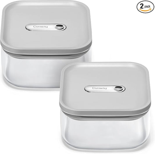 Caraway 1 qt Glass Airtight Food Storage Containers with Lids | Non-Toxic, Stackable, Space-Saving Airtight Containers for Pantry, Dry Goods, 2 Pack, Gray by Caraway