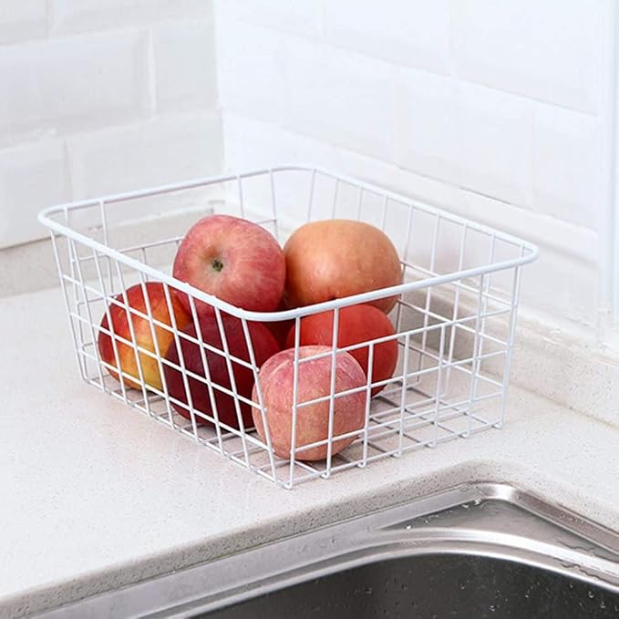 Redrubbit Wire Storage Baskets, Large Farmhouse Metal Freezer Basket Storage Organizer Bins with Handles for Kitchen Cabinets, Pantry, Closets, Bedrooms, Bathrooms, Set of 2, White - Image 6