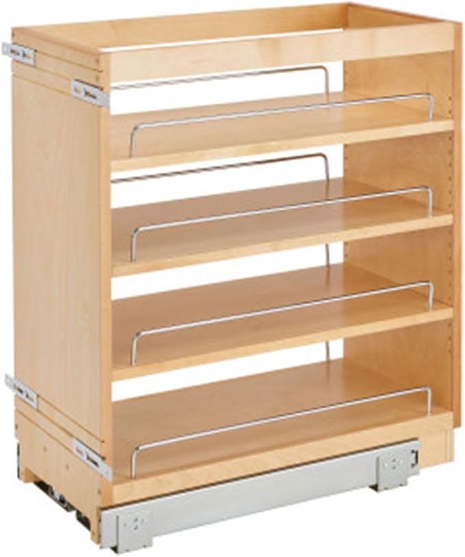 Rev-A-Shelf Maple Pullout Organizer for Full Height Base Cabinets, Full Extension Slides & Adjustable Shelves, Min Opening Width of 11.5",448-BC-11C by Rev-A-Shelf