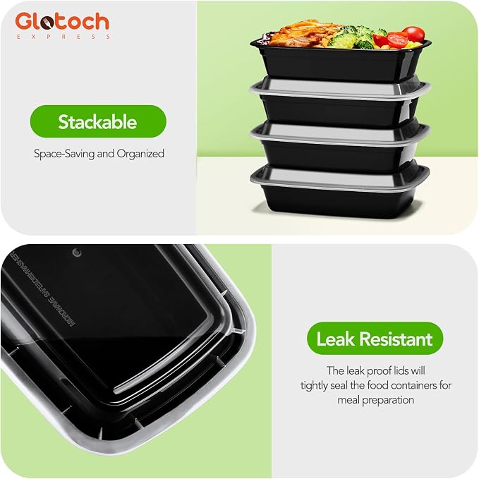 Glotoch Meal Prep Containers with Lids, 34 oz, 10 Pack (20-Piece) | Reusable BPA-Free To Go Food Containers, Leakproof and Durable, Microwave, Freezer and Dishwasher Safe, for Large Meals - Image 7