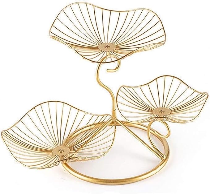 LANDTOM® Metal 3-Tier Fruit Basket Holder Decorative Fruit Bowl Stand, Gold (Type A) - Image 2