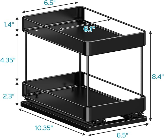 Nieifi Pull Out Spice Rack Organizer, 2 Tiers, 1 Pack | 6.5"Wx10.35"Dx8.4"H, For Cabinet, Easy to Install, Metal - Image 2