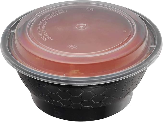 Meal Prep Containers 40oz Round Bowls with Lids, Disposable Food Storage Bento Box, Microwavable, Premium Bowl, Stir Fry, Ramen, Soup | Lunch Box | BPA Free | Freezer / Dishwasher Safe (Black, 150) by EcoQuality