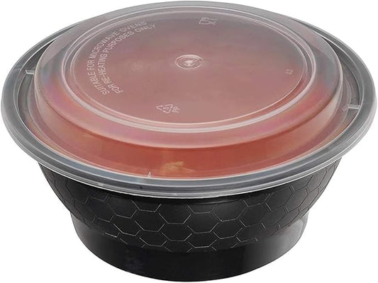 Meal Prep Containers 40oz Round Bowls with Lids, Disposable Food Storage Bento Box, Microwavable, Premium Bowl, Stir Fry, Ramen, Soup | Lunch Box | BPA Free | Freezer / Dishwasher Safe (Black, 150) by EcoQuality