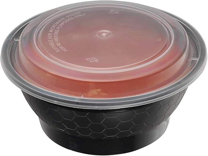 Meal Prep Containers 40oz Round Bowls with Lids, Disposable Food Storage Bento Box, Microwavable, Premium Bowl, Stir Fry, Ramen, Soup | Lunch Box | BPA Free | Freezer / Dishwasher Safe (Black, 50) by EcoQuality