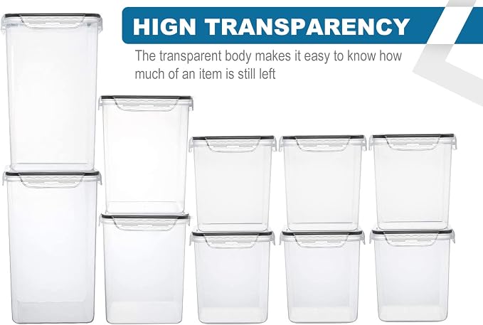 VERONES Large Tall Airtight Food Storage Containers, 10 PACK Containers Set | Plastic Airtight Kitchen & Pantry Organization, Ideal for Flour & Sugar Plastic Canisters with Labels - Image 3