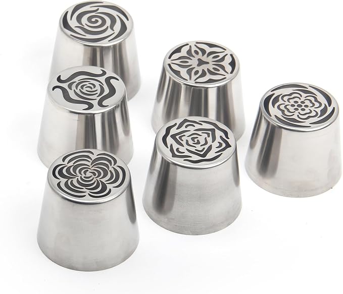 9Pcs Extra Large Russian Piping Tips Set, Stainless Steel Rose Flower Nozzles for Cake Decorating Baking Tools, Includes 6 Extra Large Flower Tips, 2 Leaf Tips, 1 Piping Bag Adapter - Image 4