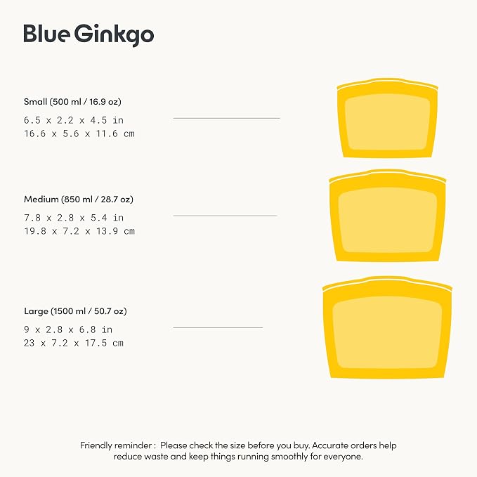 Blue Ginkgo Silicone Food Storage Bags, 3-Pack, Reusable, Made in Korea | Leakproof. Stand Up. Freezer and Dishwasher Safe. (Pumpkin) - Image 3