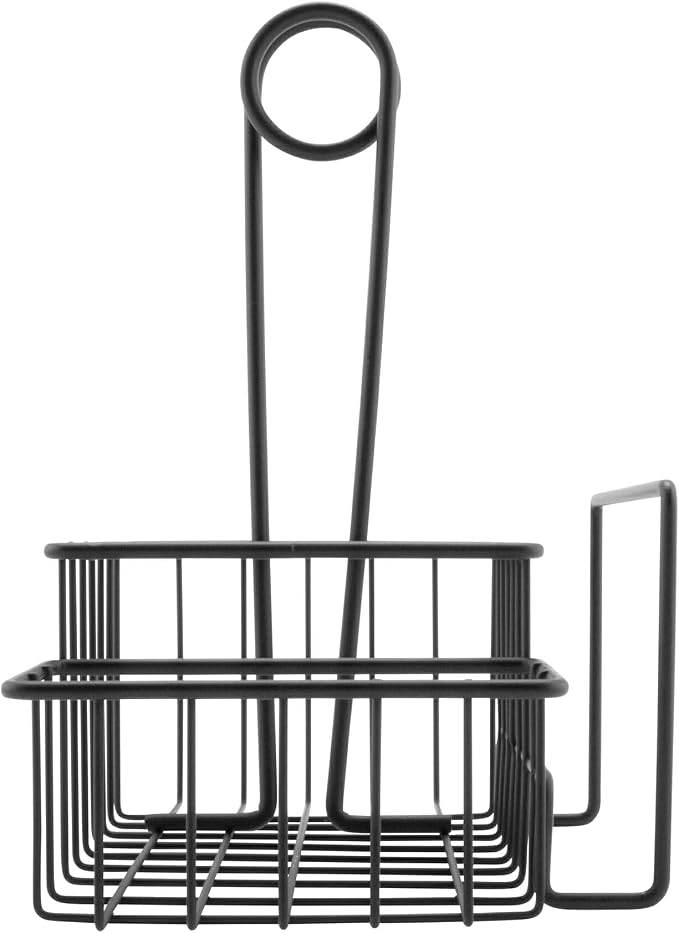 G.E.T. 4-31698 Black Metal Three Compartment Condiment Caddy with Menu Iron Powder Coated Table Caddies Collection | 3 compartments, Easy transport, Restaurant service, Great for Menus, Table Numbers, Buffet Labels and Counter Displays - Image 4