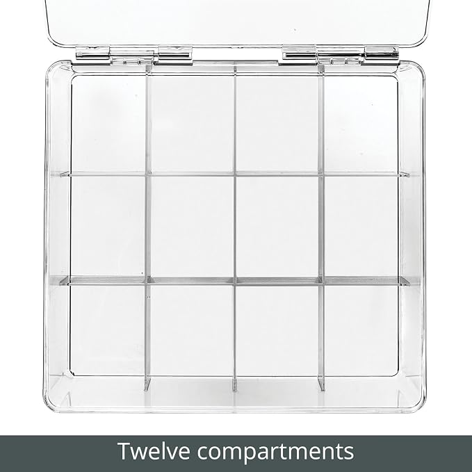 mDesign Plastic Kitchen Organiser — Practical Storage Box with 12 Compartments and Hinged Lid — Pantry Storage Box with Lid for Tea, Coffee, Spices and Other Foodstuffs — Clear - Image 5