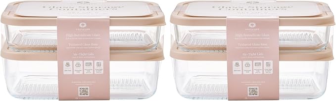 Glass Food Storage Containers with Lids — 8 Piece — 57.5 oz & 40.57 oz Glass with BPA-Free Leakproof Stackable Lids — Microwave, Oven & Dishwasher Safe — Ideal for Meal Prep & More - Cashew Cream - Image 2