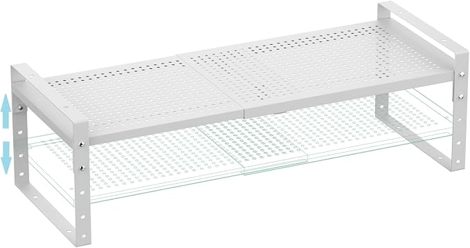 Expandable Shoe Rack Stackable Metal Pantry Storage Shelves Stand Adjustable Height Cabinet Shelf Organizer Racks Spice Shelving(1PACK/WHITE,MEDIUM) by Goodqualityproducts