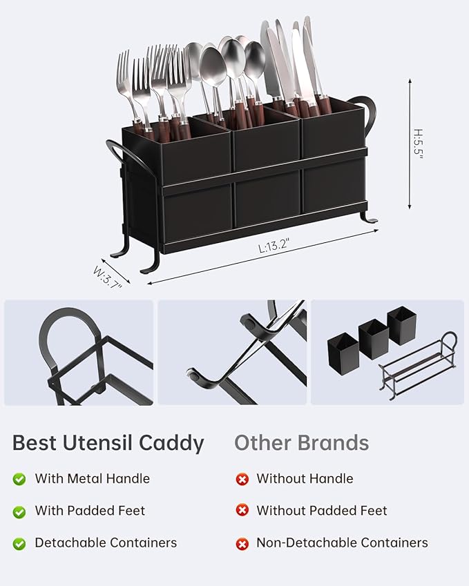 Black Kitchen Utensil Holder - Elegant Silverware Holder, Versatile Picnic and Flatware Caddy, Ideal for Modern Countertop Storage Solutions - Image 2