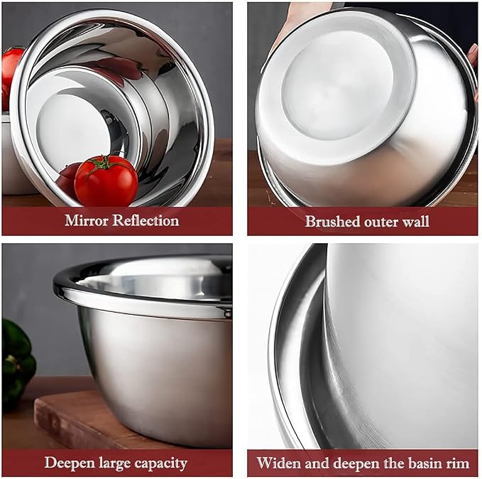 meleg otthon Stainless Steel Mixing Bowl, Stainless Steel Basin, 18.5QT Mixing Bowls,Heavy Duty Deeper Edge Mirror Finish Dishwasher Safe Bowl(15.74'' diameter x 6.02''high) - Image 3