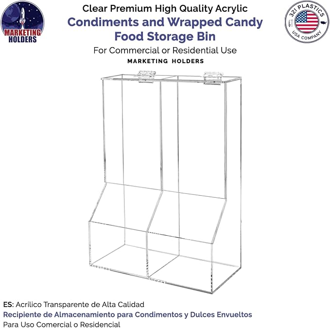 Marketing Holders Divided Condiment Bin with Lid 2 Compartment Sugar Packets or Wrapped Candy Caddy Clear Acrylic 8.5" x 12" Tabletop Organizer for Bakeries and Restaurants - Image 4