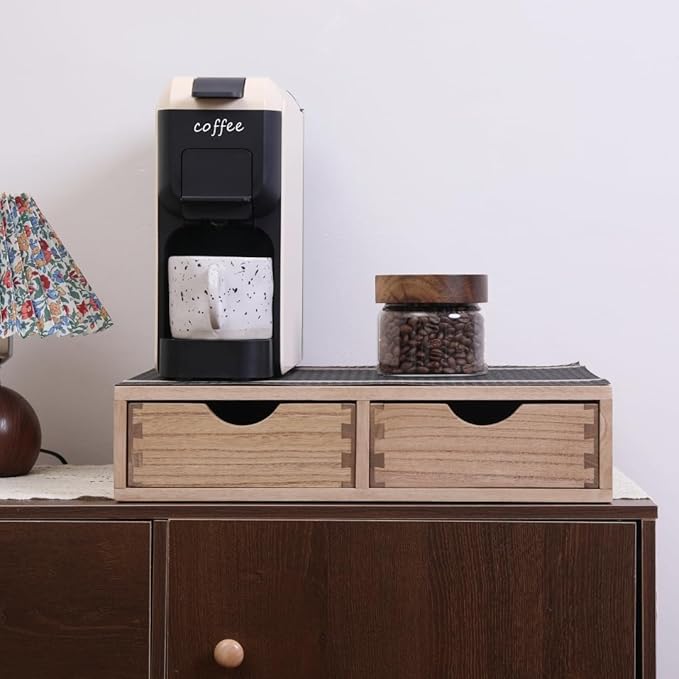 DDYURI Storage Drawer Holder for Capsules Coffee Pod K-cup Organizer /2 Drawers for Counter Organization for Kitchen Utensil Storage Home Decor Office Supplies- Coffee Brewer Accessories Wood 1D2C-LT - Image 5