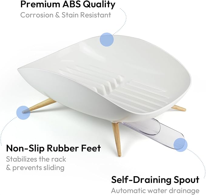 Self-Draining Dish Drying Rack, White - Wide | Dish Drainer with Swivel Spout, Durable, Rustproof, Ideal for 4-5 Person Households - Image 3