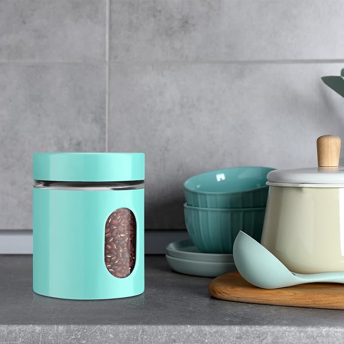 6 Pack Kitchen Canisters Set 20 oz Airtight Stainless Steel Canister Food Storage Container with Window Glass, Coffee Sugar Candy Jars Tea Organizer for Flour Cookies Spices Grains Kitchen(Turquoise) - Image 5