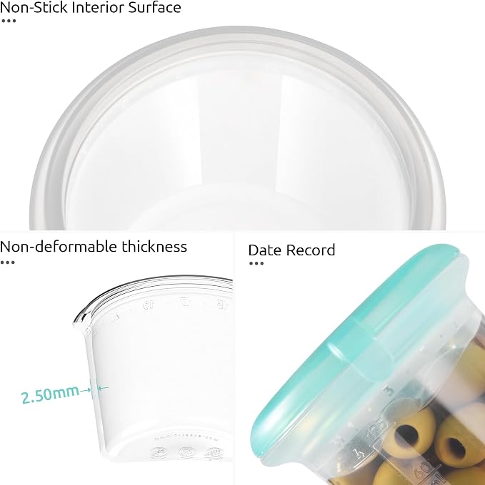 U-Taste Silicone Container with Lids, Kitchen Meal Prep Food Storage, 4oz*2 | Food Grade Liquid Silicone, Leak-Proof Airtight Lid, Meal Prep Lunch Box, Freezer & Microwave Safe, Clear Date Marking Circle - Image 6