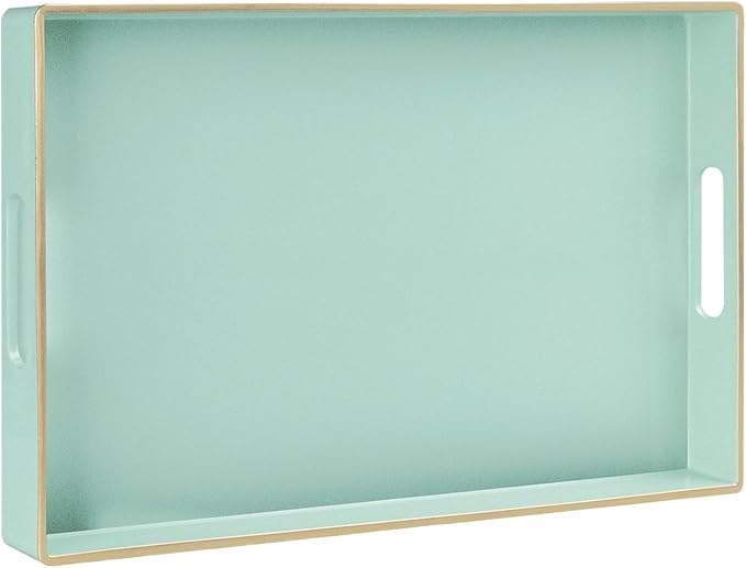 Mint Green Decorative Tray for Ottoman, Serving Tray with Handles | Plastic Melamine Tray, Modern Coffee Table Tray, Rectangle Countertop Organizer Tray for Living Room, 15.8"L x 10.2"W x 1.4"H by MAONAME