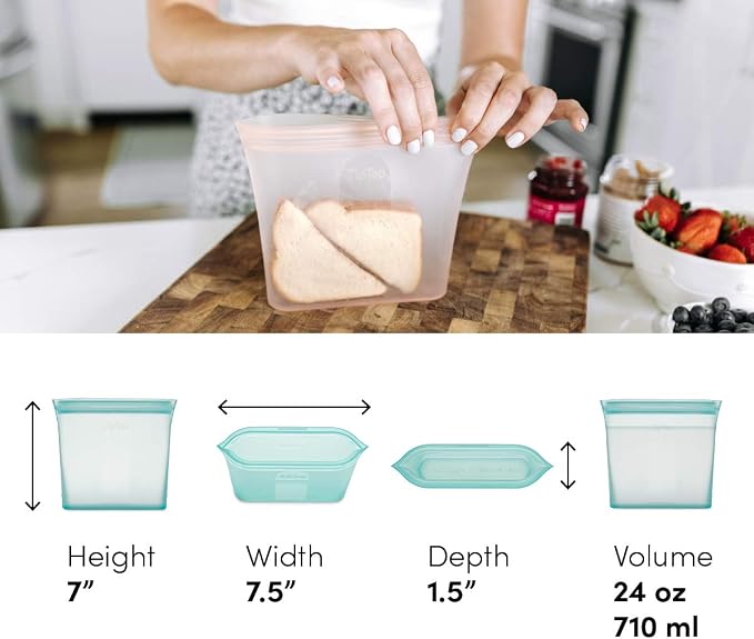 Zip Top Reusable Food Storage Bags | Sandwich Bag [Gray] | Silicone Meal Prep Container | Microwave, Dishwasher and Freezer Safe | Made in the USA - Image 4