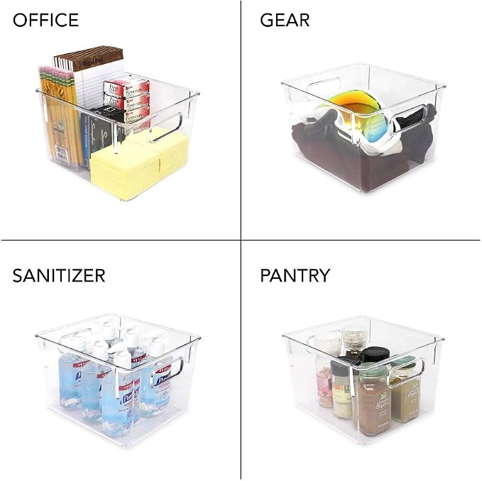 Isaac Jacobs 3-Pack Medium Clear Storage Bins with Handles | Plastic Organizer for Home, Room, Office, Fridge, Kitchen/Pantry Non-Slip Container Set, Food Safe, BPA Free (3-Pack, Medium) - Image 3