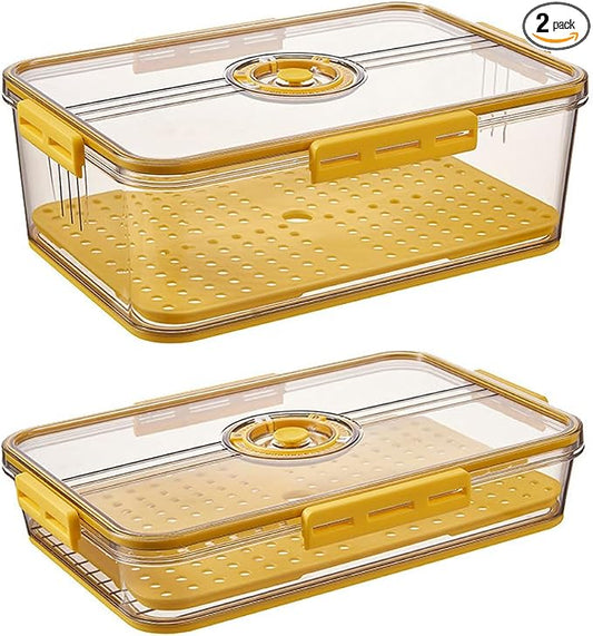 CottonColors Fridge Organizer, Food Storage Containers With Lids for Timer & Drain Board Stackable Refrigerator Organizers and Storage(Tall & Large, Small, 4.5 L + 2 L, 2 Pack) by CottonColors