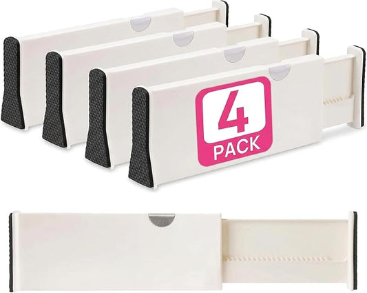 4 Adjustable Drawer Dividers, Organize Silverware and Utensils in Home Kitchen, Divider for Clothes in Bedroom Dresser, Designed to Not Snag Underwear and Bra Fabrics, Bathroom Storage Organizers by BerryAve
