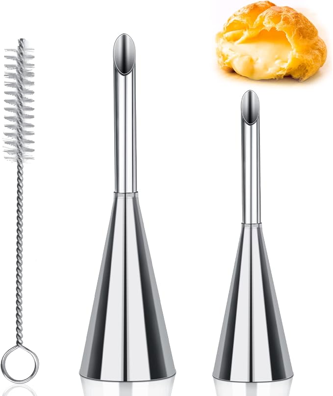 2 Pieces Stainless Steel Nozzles, Reverse Injector, Pastry Baker Nozzle Sleeve, Cream Pipe Decoration Tools for Filling Donuts, Cupcakes with Cleaning Brush - Image 8