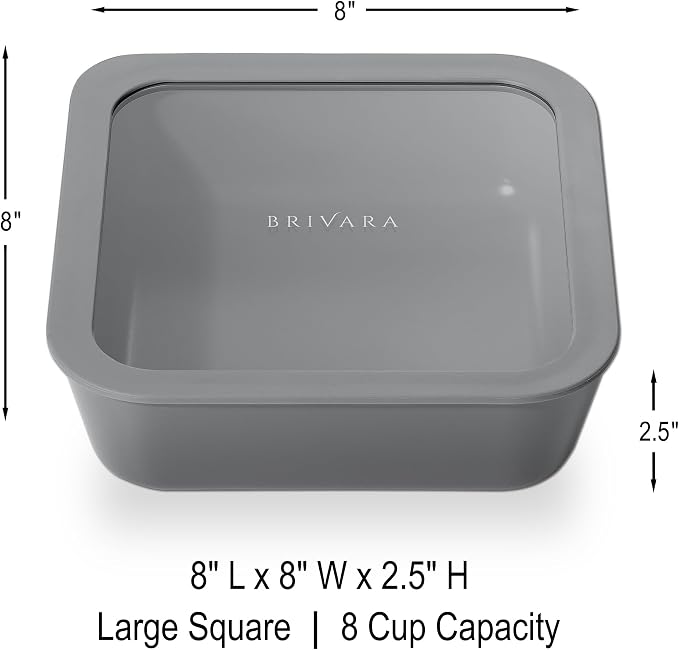 Glass Food Storage Container with Lid, 8-Cup Large Square | Microwave-Safe Airtight Lid, Oven-Safe Ceramic-Coated Glass | Zero Plastic, No PFAS/PFOA/BPA, Reusable [Smoke] - Image 2