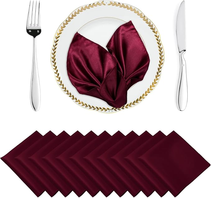 MDS® Pack of 150 Satin Napkins 12 x 12 Inch, Soft Silky Reusable Cloth Dinner Table Napkins for Wedding Décor, Reception, Birthday, Parties, Banquets, Catering, Restaurants & Hotel - Burgundy by MDS